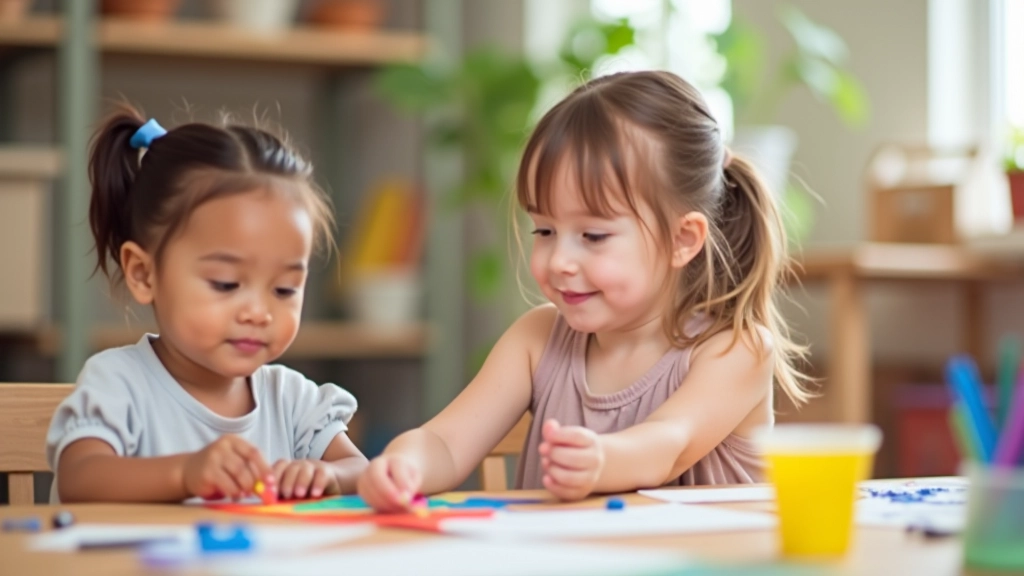Children of different ages engaged in creative art and craft workshop with paints and materials